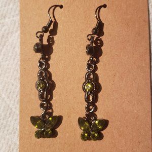 Cute black/green long dangle fish hook earrings - new